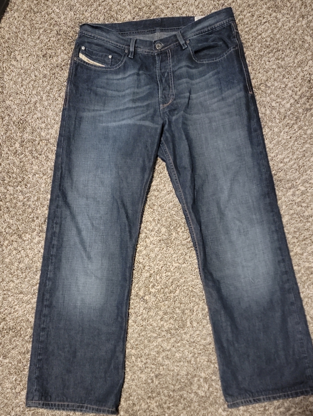 Diesel Kuratt Men's Faded Dark Blue Wash Relaxed Straight Jeans 33×30